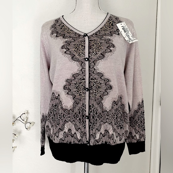Pullover Faux Cardigan w/ Lace Pattern - NWT - Picture 3 of 15